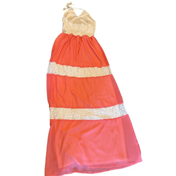 Flying Tomato Womens Coral Maxi Dress Halter Neck Tie Small Summer Cottage - Picture 4 of 7